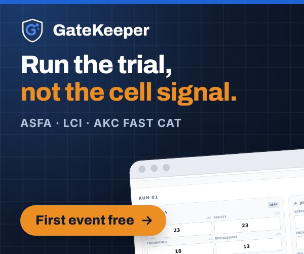 GateKeeper: Run the trial, not the cell signal. Offline field-secretary software for ASFA lure coursing, LCI and AKC Fast CAT. First event free.